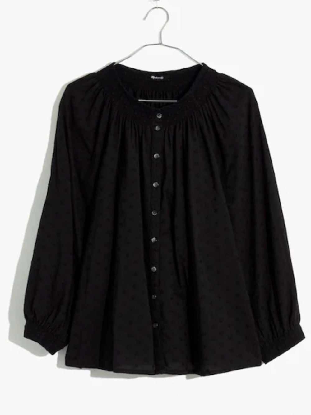 Madewell Floral Embroidered Smocked-Neck Raglan Top Size Small